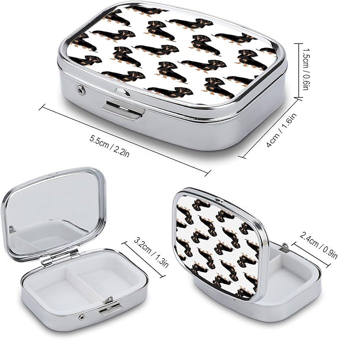 2 Compartment Square Pill Box Portable Metal Travel Pill Organizer | Weiner Pet Dogs Pill Case to Hold Vitamins, Medication, Fish Oil and Supplements, Ideal for Purse & Pocket