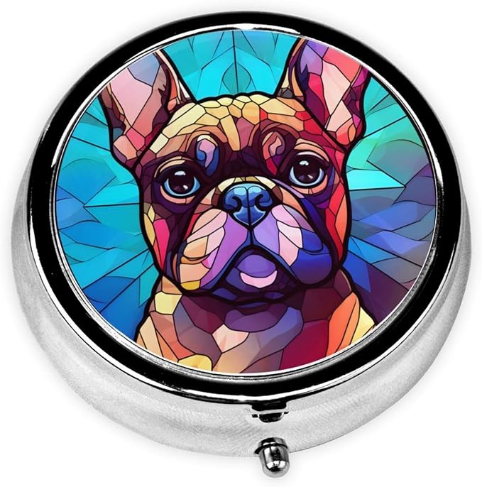 French Bulldog Dog Art Small Box for Pill,3 Compartment Pill Case Travel Medicine,Portable Pocket or Purse Pill Organizer Container Holder Hold Vitamins, Medication, Fish Oil Supplements
