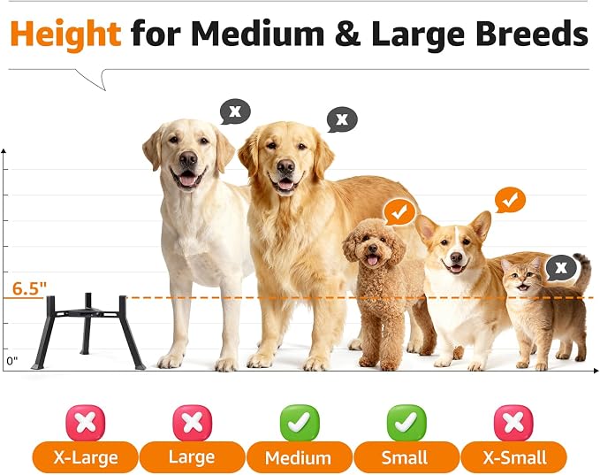 LOOBANI Double Dog Bowl Stand Adjustable 5.9"-8.7" Width for Seniors Dogs | Reduces Neck Strain, Non-Slip Rubber Feet, Rust-Proof Stand, Easy Clean, for Senior & Arthritic Dogs