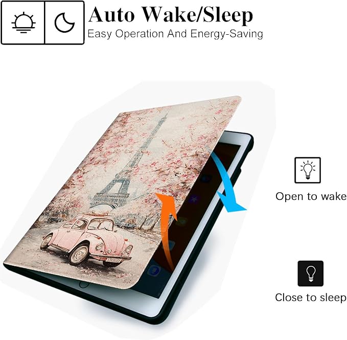 for Microsoft Surface Pro X/Pro X Plus-13 2019/2020/2021/2024 Tablet Case,Auto Wake/Sleep,Adjustable Stand Protective Cover - Paris Cherry Blossom Eiffel Tower