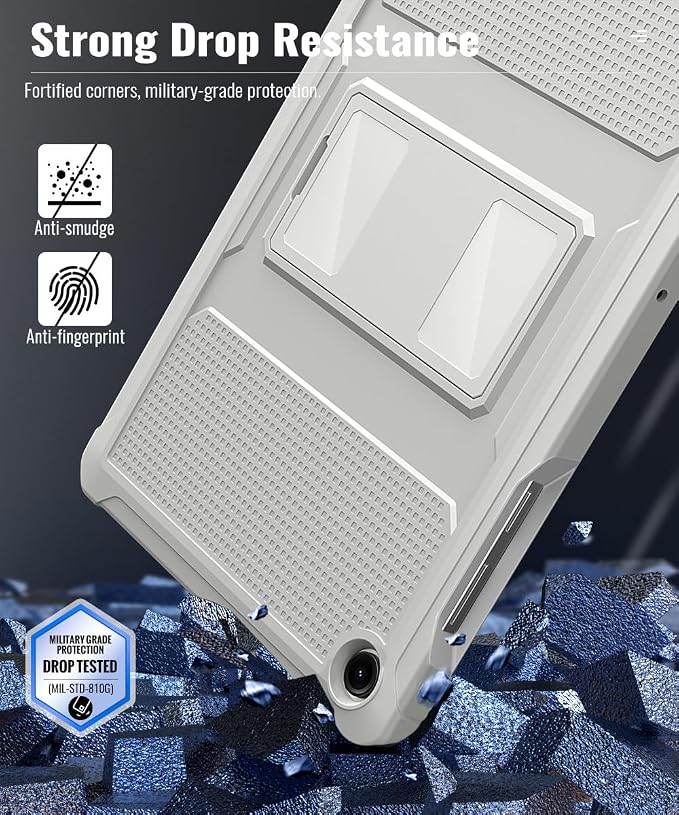 MoKo Shockproof Case Fit Samsung Galaxy Tab A11+ Plus/ A9+ 11 Inch | Full Body Rugged Stand Back Cover with Built-in Screen Protector for Galaxy Tab A11+/ A9+ Tablet, Light Gray