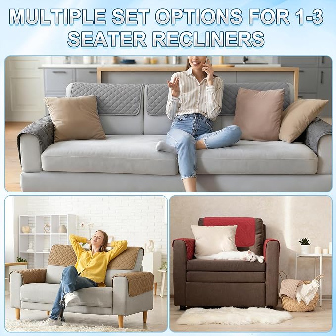 uxcell 3Pcs Sofa Armrest Covers, Armchair Covers with Side Storage Pocket Waterproof Recliner Chair Protector Anti-Slip Couch Arm Headrest Furniture Protect for Home Living Room, Black