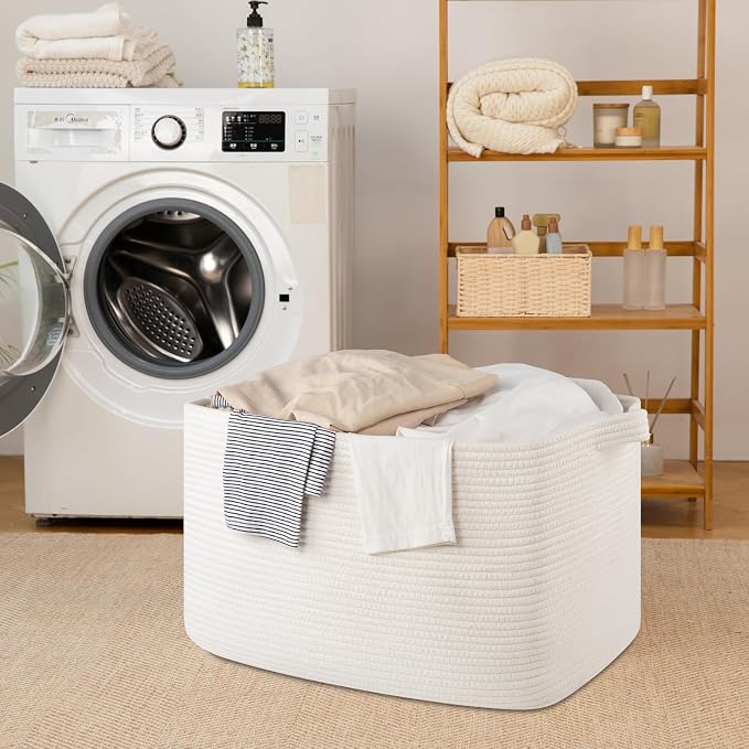 65L Large Woven Blanket Basket for Living Room, 19.7"x15.7"x11.8" | Nursery Laundry Hamper with Handle for Organizing Blankets, Pillows, Toy Storage With Handle, Large Baskets for Organizing