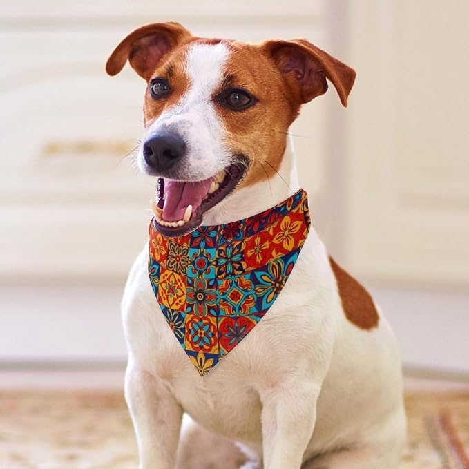 Lightweight Washable Pets Casual Fashion Scarf, Adjustable Comfy Traditional Ceramic Tiles Pattern Handkerchief for Wedding, Party, Daily Use