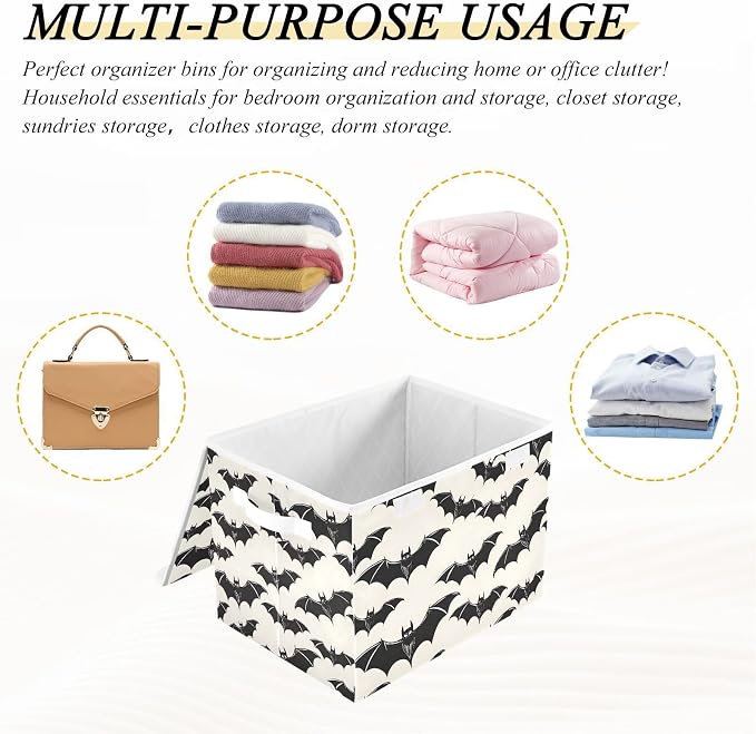 senya Halloween Baskets Collapsible Storage Bins with Lids, Halloween Bat B Storage Boxes Clothes Baskets for Organizing