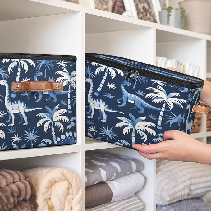 Dinosaur Palm Tree Storage Box with Zipper Lid