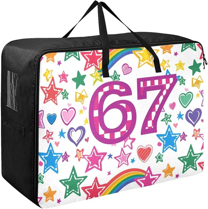 Comforter Storage Bags Large Folding Blanket Organizer Bag with Strong Handles Clear Window Closet Storage Containers for Clothes King Queen Pillows Bedding Quilt Duvet Rainbow Stars Hearts Pin