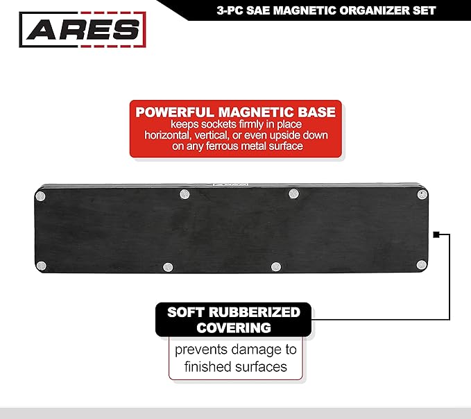 ARES 60035 3-Pc 1/4,3/8,1/2-In Red/Green SAE Magnetic Socket Organizer | Part No. 60035; RED -Includes 1/4 in, 3/8 in, 1/2 in Socket Holders