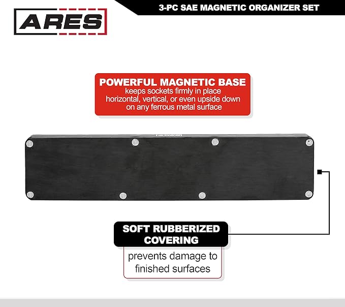 ARES 60037 3-Pc 1/4,3/8,1/2-In Red/Green SAE Magnetic Socket Organizer | Part No. 60037; Includes 1/4 in, 3/8 in, 1/2 in Socket Holders