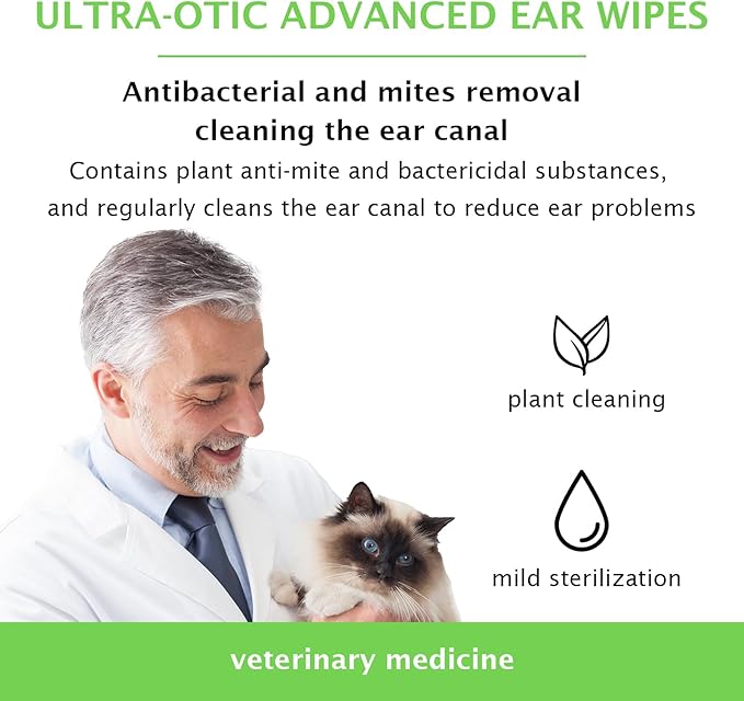 Dog Ear Cleaner Wipes for Cats & Dogs, Ear Cleaning Wipe with Aloe Cucumber, Gentle Ear Wipes for Dirty, Waxy, Smelly Ears - Non-Irritating