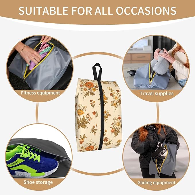 Vintage William Morris Style Floral Travel Shoe Bag for Men & Women, Waterproof Shoe Storage Organizer with Zipper, Portable Shoe Pouch for Sneakers, Heels, Sandals, Gym & Travel Luggage 2PCS