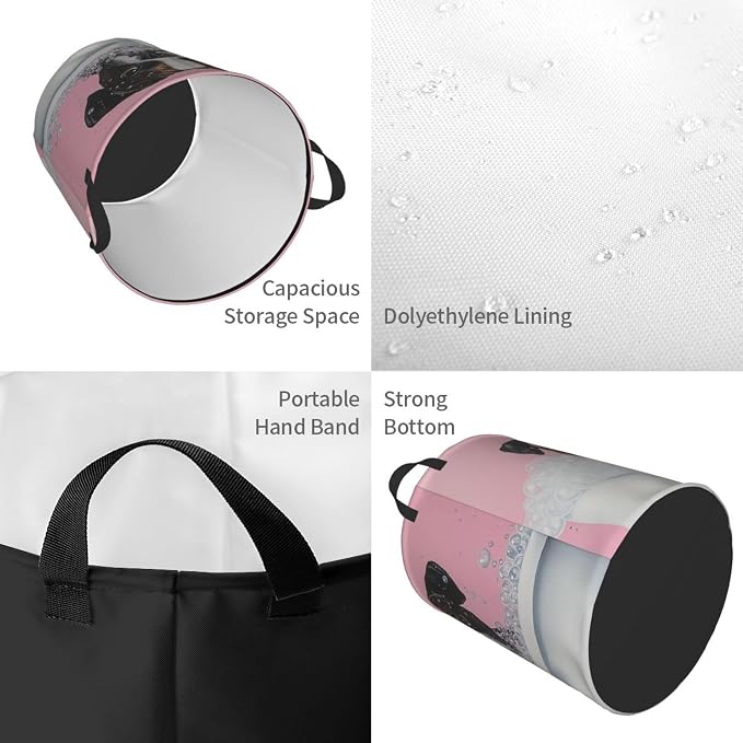 13.8x16.5 Inch Pinks Background Pet bubbles Laundry Basket, 38l | Portable clothing storage basket，foldable with handle, very for laundry rooms, bathrooms, student dormitories, home bedrooms