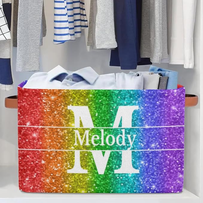 Custom Name Storage Bin Gradient Coloful Red Yellow Purple Sequins