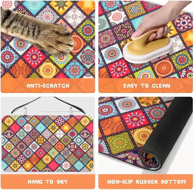 Dog Food Mats for Floors Waterproof, Pet Water Bowl Mats Pet Feeding Absorbent Placemats Bohemia 12 * 20 inch