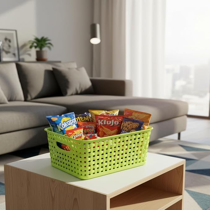 Plastic Storage Woven Basket Bins, 6 Packs