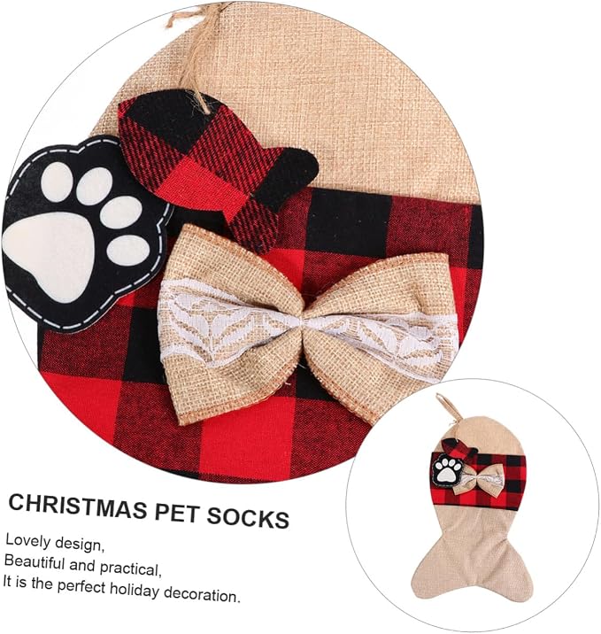 SEWOART Christmas Burlap Pet Stockings Pouch, Fish Shape Candy Bag, Holiday Present Bag for Pets, Rustic Christmas Storage Sack, Festive Tree Hanging Decoration