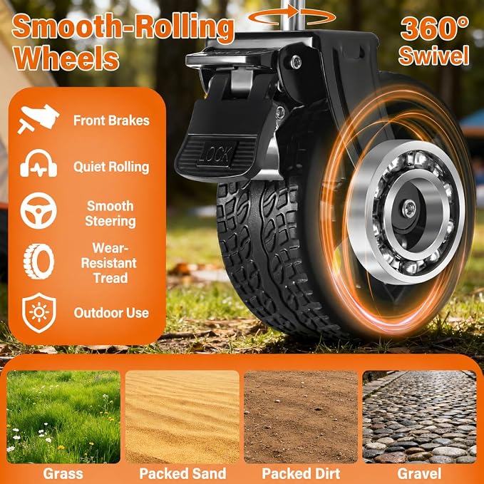 Wagons Carts Foldable, 500 lb 220L Collapsible Wagon with Brakes | Heavy folding wagon for groceries, camping, beach, outdoor hauling; large storage, brake control and compact folding design