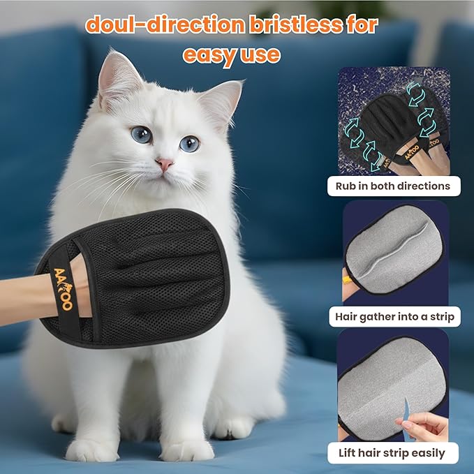 2PCS Pet Hair Removal Gloves for Cats & Dogs – Upgraded Large Five-Finger Electrostatic Grooming Glove, Washable Reusable Magic Brush Pet Hair Remover for Clothes, Sofa, Carpet & Car Seat