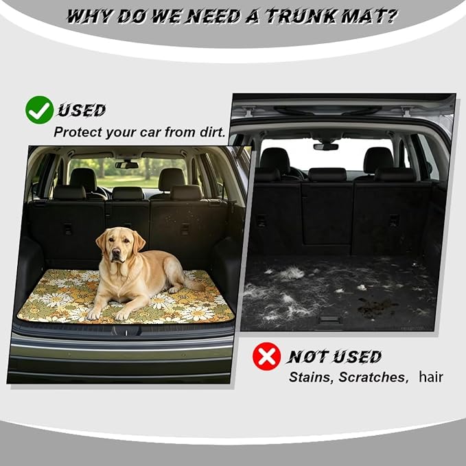 Howilath Vintage White Daisy Car Trunk Mat – 29"x39" Non-Slip Universal Fit Cargo Liner for SUV Sedan Truck Durable Rear Trunk Protector