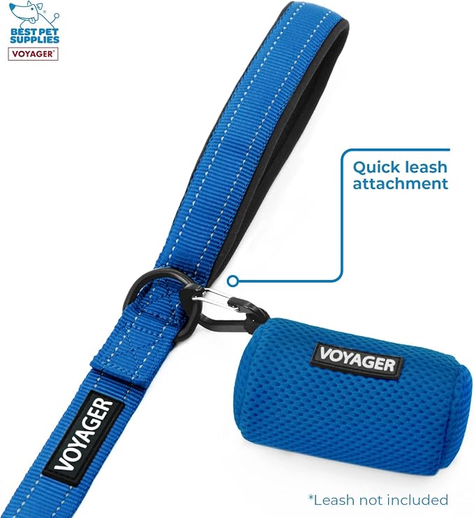 Best Pet Supplies Dog Poop Bag Holder Leash Attachment with Reusable Dispenser for Travel, Walking, Park, and Outdoor Use, Durable with Clip-On - Royal Blue, Mesh Dispenser w/15 Bags