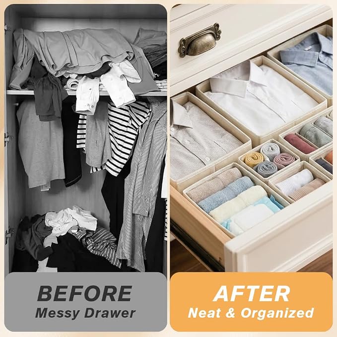 Drawer Organizer Clothes Storage - 12 Pack Dresser Organizer for Bedroom, Foldable Closet Drawer Organizer Bins for Bedroom Organization, Fabric Storage Dividers for Socks, Underwears, Bras