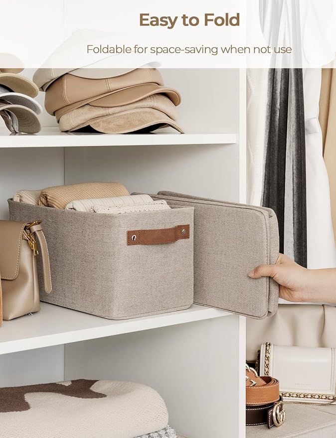 StorageWorks Narrow Storage Bins, Long Baskets, Brown and Beige, 2-Pack | With Metal Frame, Sturdy Structure, PU Handles, Toilet Paper Storage, Small Storage Bins, For Bathroom, Closet, Shelf