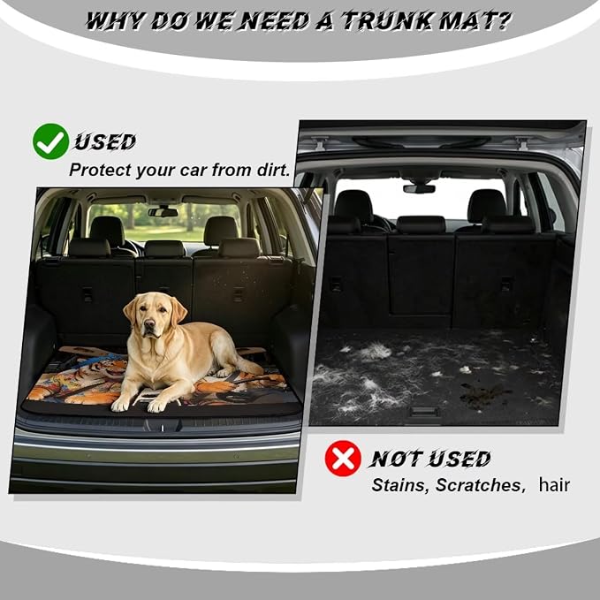 Cartoon Tiger Print Fun Style Car Trunk Mat 29" x 39", All Weather Non Slip Cargo Liner for SUV Truck, Durable Washable Pet Friendly Rear Protection Mats