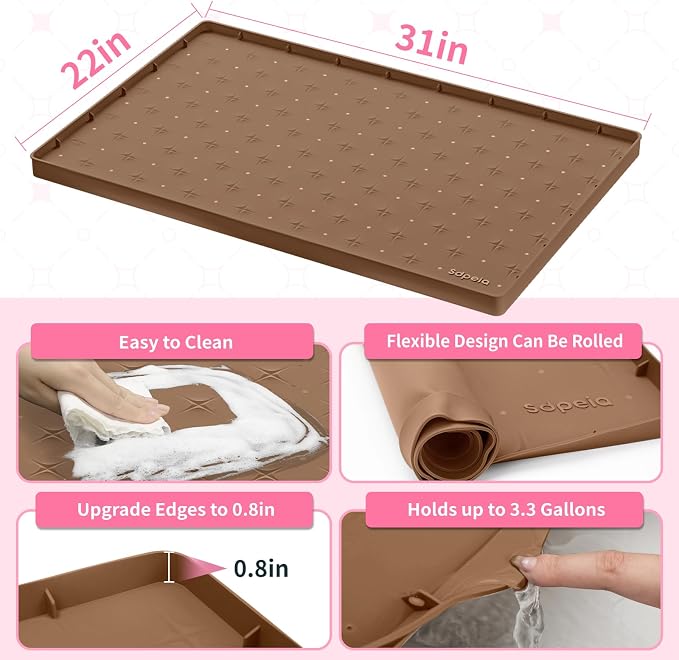Sdpeia Under Sink Mat 31"×22" Waterproof Silicone Cabinet Liner & Sink Protector for Kitchen & Bathroom, Multi-Purpose Organizers Tray for Pets, Laundry, Cat Litter Mat