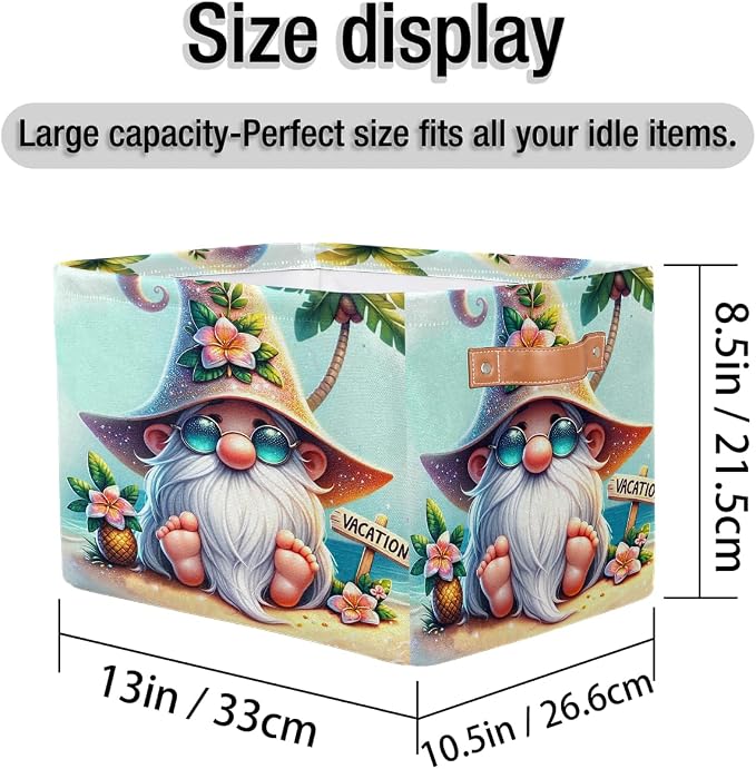 Pardick Summer Gnome Cute Basket Storage Bins Large Fabric Toys Storage Cube Box with Handles Collapsible Closet Shelf Cloth Organizer Basket for Nursery Bedroom Bathroom Holiday Gift