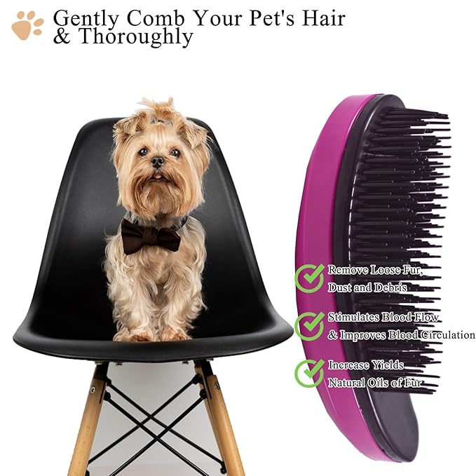 Small Dog Brush, Soft Pet Grooming Brush for Shih Tzus, Yorkies, Maltipoos, Maltese, Puppy Massaging Hair Brush, Cat Brush, for Small Animals Rabbits of All Hair Types (Pink)