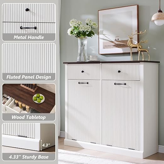 IFGET Double Tilt-Out Trash Cabinet, Laundry Hamper Cabinet, Antique White