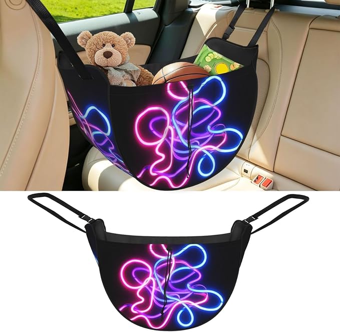 Neon Tube Car Seat Organizer-Backseat Storage Bag for Travel | Waterproof Durable. Holds Snacks Gear Essentials. Fits Most Cars.