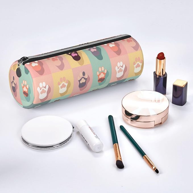 OSAM SPACE Leather Pencil Case Round Pencil Bag Cute Pet Paw Pen Organizer Holder Portable Zipper Pouch Cute School Supplies for Girls Boys Study Office