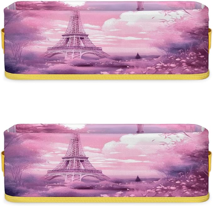 Eiffel Tower Paris Bathroom Storage Basket Waterproof Foldable Storage Bins with Handles Decorative Toilet Paper Storage Basket for Organizing for House Bathroom Toiletries Set of 2