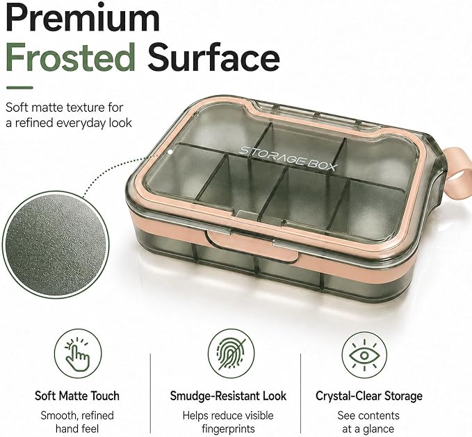 Small Pill Case, Travel Pill Organizer, Pocket Size Medicine Box | 7 Compartments Compact Pill Box for Fish Oil Vitamins Supplements Daily Medications, Purse Backpack Office