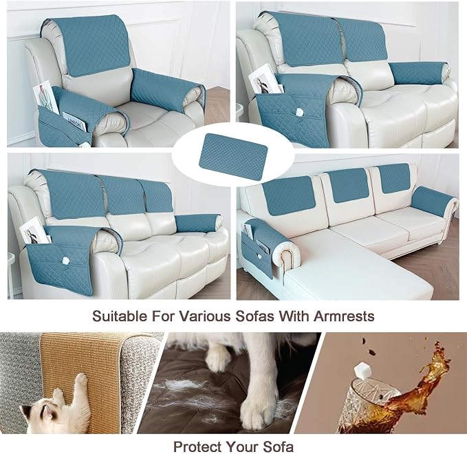 Large Polyester Armrest and Headrest Covers with 2 Pockets | Soft, smooth polyester resists daily wear nonslip silicone backing helps shield recliners and sofas from pet scratches