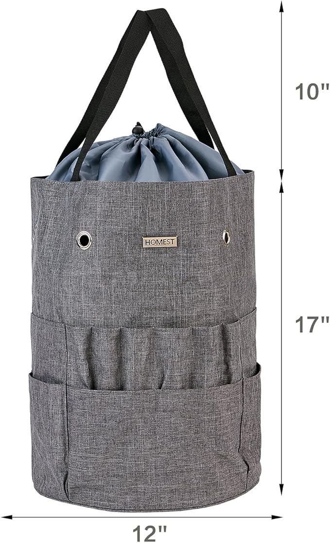 HOMEST Crochet Bag Organizer for Yarn Storage, and Knitting Accessories | Customized front compartment, 6 oversized grommets and drawstring closure for hooks, needles and projects, Grey