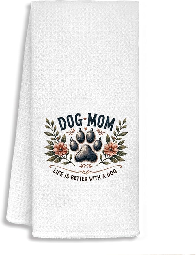 Dog Mom Bathroom Towels, Dog Mom Gifts for Women Dish Tea Towels, Pet Lover Gifts, Floral Puppy Paws Decorative Hand Towels for Kitchen Bathroom Decor, 16x24 Inch