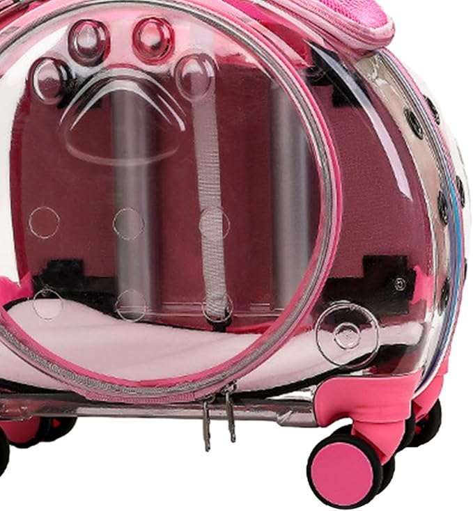 Pet Trolley Case with Upgraded Detachable Silent Wheels, Clear Ventilation Holes Cat Dog Carrier, Cat Dog Carrier with Telescopic Handle, Perfect for Traveling/Taking a Walk Pink