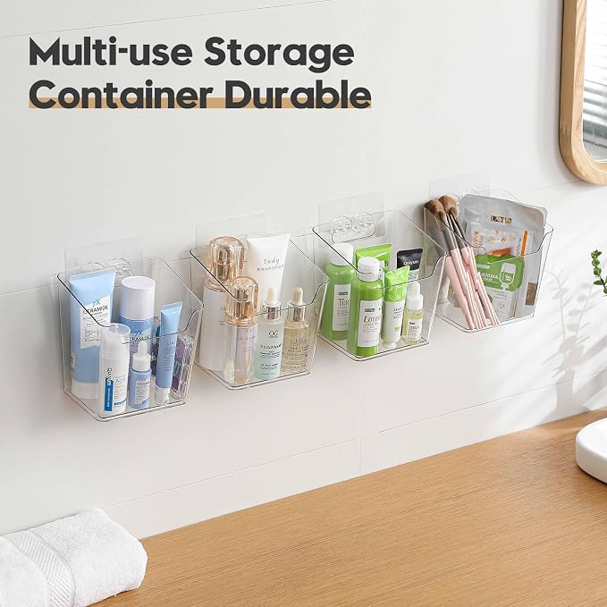 6 Pack Drink Packet Organizer, Clear Acrylic Cabinet Door Organizer Adhesive, Wall Mount Caddy Utensil Holder Floating Bin for Tea Bag Kcup Storage, Sewing Tools, Laundry Pods, Small Cleaning Supply