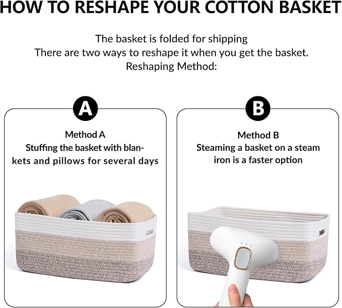 MiniArk Large Storage Baskets for Shelves, 17 x 13 x 7.5” Closet Organizers Bins for Clothes Blanket Towels, Baby Nursery, Toy Baskets Box, Woven Rope Baskets, 2 Packs Gradient Brown