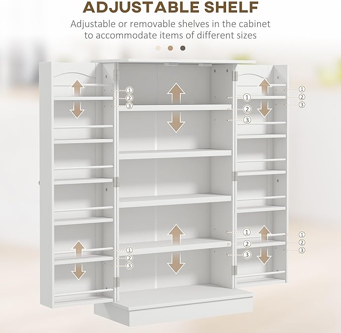 HOMCOM 41" Kitchen Pantry Storage Cabinet 12 Door Shelves White | Freestanding Kitchen Cabinet, 2 Doors, 5-Tier Shelving, Adjustable Shelves