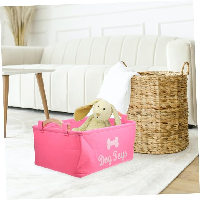 PRETYZOOM Pet Storage Organizer Basket Cute Cartoon Design Versatile Storage Case for Toys Clothes Sundries Felt Material Capacity Portable Carry Handle Stylish Home Decor
