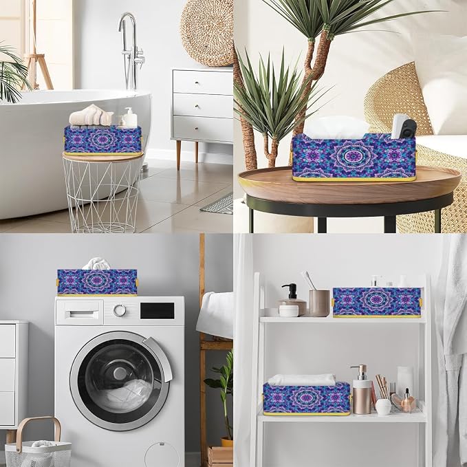 Mandevilla Flower Purple Bathroom Storage Basket, Foldable with Handle Open Countertop Paper Towel Decorative Box, Toilet Tank Top Shelf Baskets for Home Closet Bedroom Living Room Office