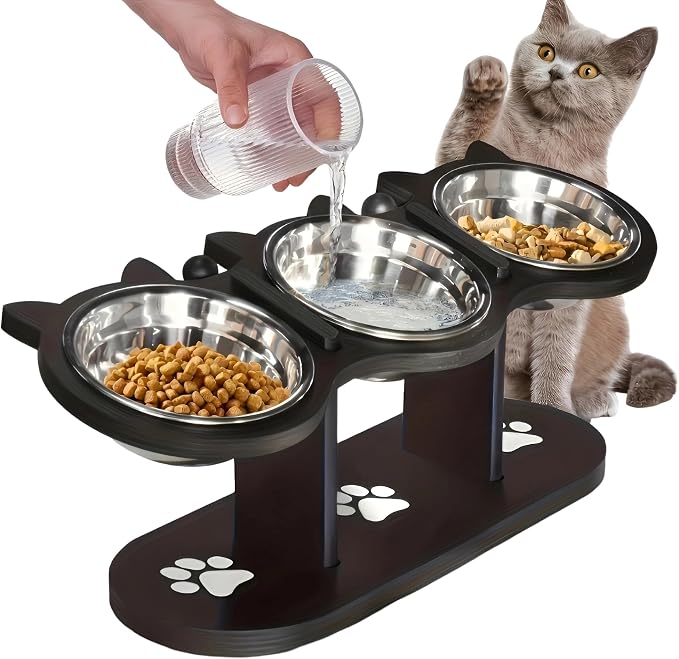 2026 Raised Cat Bowls for Indoor Cats,15° Tilt Raised Pet Feeding Bowl Stand - Adjustable Height Dog and Cat Bowl Holder with 3 Stainless Steel Bowls -Elevated Feeder for Indoor Pets