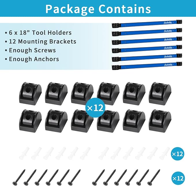 6 Pieces 18" Magnetic Tool Holder Strip, Blue Magnet Bar, Metal Tool Organizer Rack for Garage Organization, Easy To Install in Workshop, Mounting Screws Included