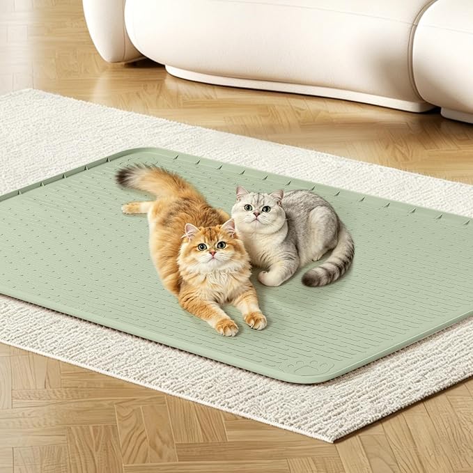 Silicone Cat Bed Mat 40"x28" Pet Crate Mat for Cat Cage, Green | Extra Large Cat Sleeping Mat, Non-slip, Washable, Waterproof Pet Bed Mat with Raised Edge, Pet Playpen Mat to Protect Floors