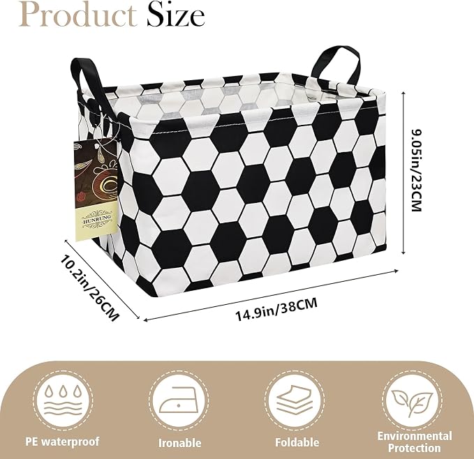 Rectangle Foldable Storage Basket Handles For Home, Football | Waterproof canvas material, reinforced handles, perfect for shelf use, organizes clothes, daily items and pet supplies