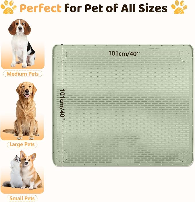 Silicone Dog Bed Mat 40"x 40" Crate Mat for Dog Cages, Green | Extra Large Kennel Mat with Raised Edge, Washable, Leakproof, Waterproof Dog Mat for Crate, Dog Floor Mat to Protect Floors