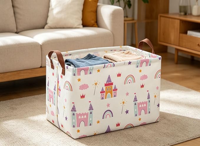 Baskets Nursery Basket Storage Bins Rectangular Cute Storage Bin Organizer Book Shelf Basket Rose Room Decor(Castle)